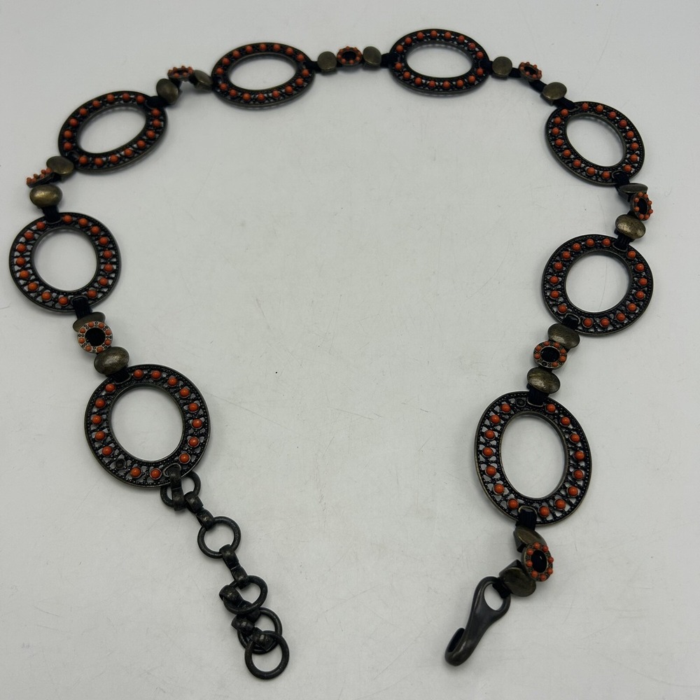 Womans Belt Metal Open Oval Chain Link Statement Bronze Tone Hooks 30"-38"